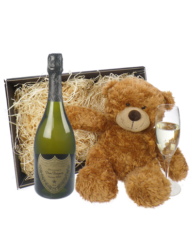 Dom Perignon Champagne and Teddy Bear Gift Basket