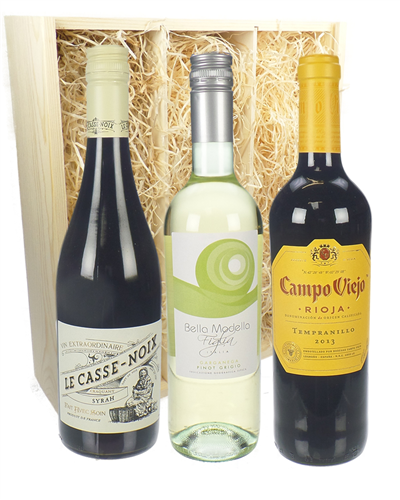 Eurozone Mixed Three Bottle Wine Gift in Wooden Box