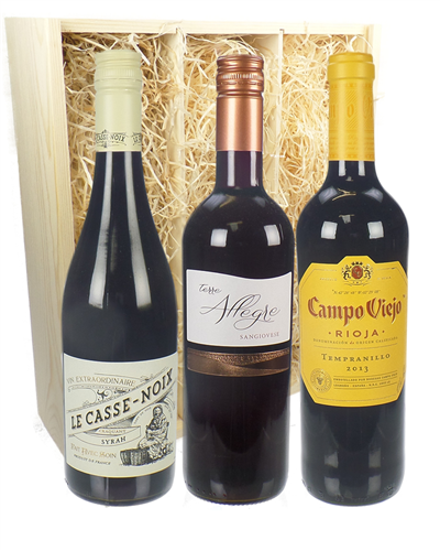 Eurozone Red Wine Three Bottle Wine Gift in Wooden Box