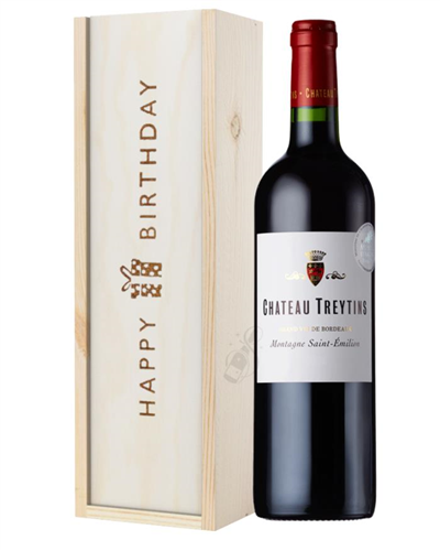 French Bordeaux Red Wine Birthday Gift In Wooden Box