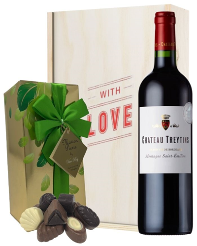 French Bordeaux Red Wine Valentines Wine and Chocolate Gift Box