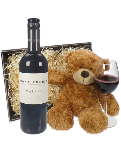 French Malbec Red Wine and Teddy Bear Gift Basket