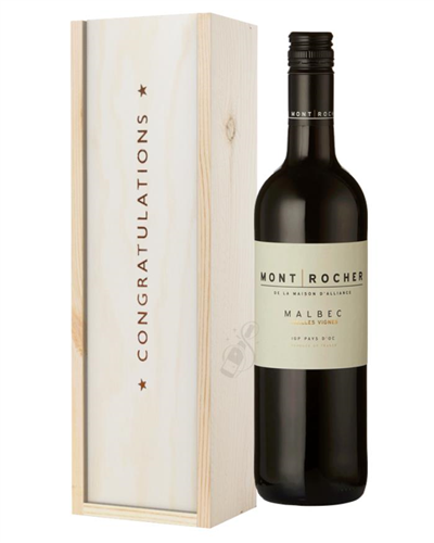 French Malbec Red Wine Congratulations Gift In Wooden Box