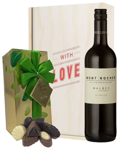 French Malbec Red Wine Valentines Wine and Chocolate Gift Box