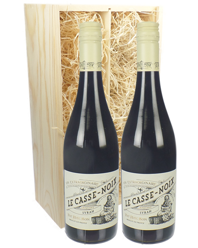French Syrah Two Bottle Wine Gift in Wooden Box