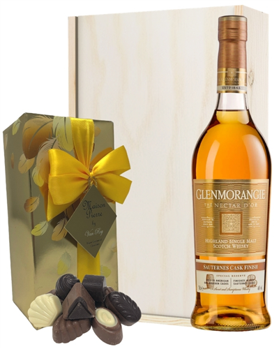 Glenmorangie Nectar Dor andChocolates Gift Set in Wooden Box