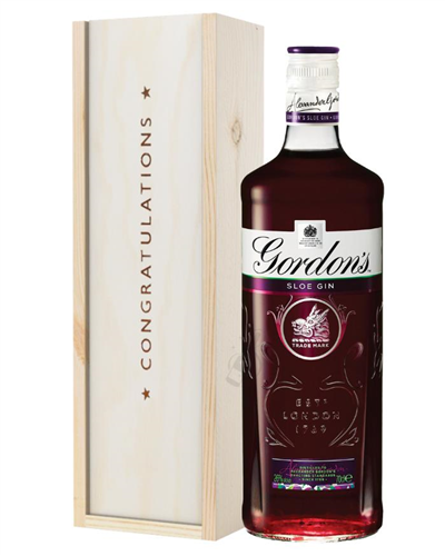 Gordons Sloe Gin Congratulations Gift In Wooden Box