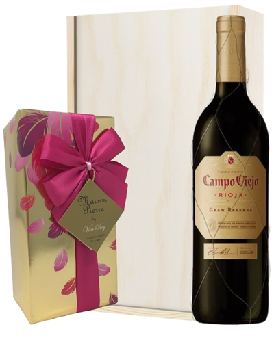 Gran Reserva Wine and Chocolates Gift Set in Wooden Box