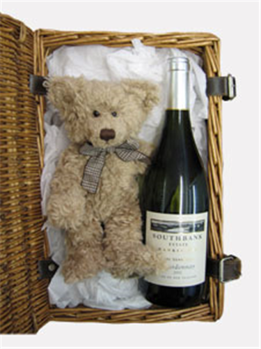 Hawkes Bay Chardonnay Wine and Teddy Bear Gift Basket