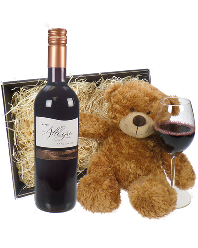 Italian Sangiovese Red Wine and Teddy Bear Gift Basket
