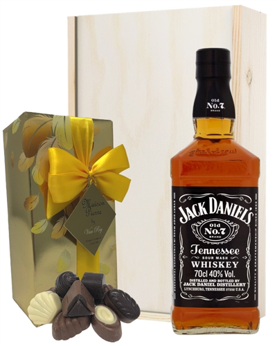 Jack Daniels And Chocolates Gift Set in Wooden Box