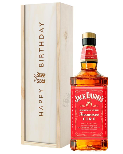 Jack Daniels Fire Whiskey Birthday Gift In Wooden Box