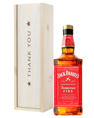 Jack Daniels Fire Whiskey Thank You Gift In Wooden Box