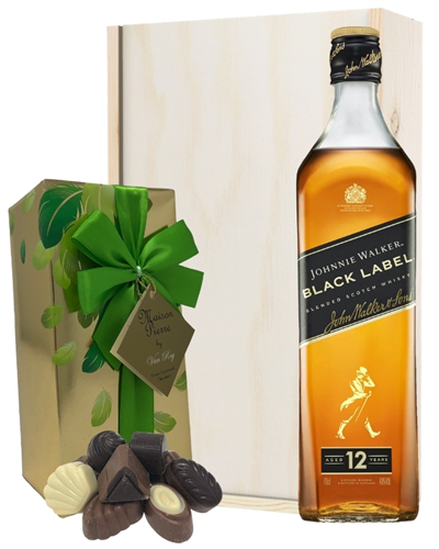 Johnnie Walker Black Label And Chocolates Gift Set in Wooden Box