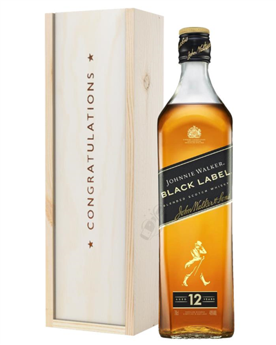 Johnnie Walker Black Label Whisky Congratulations Gift In Wooden Box