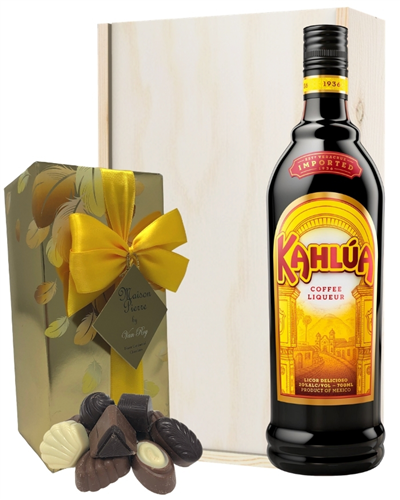 Kahlua Liqeuer And Chocolates Gift Set in Wooden Box