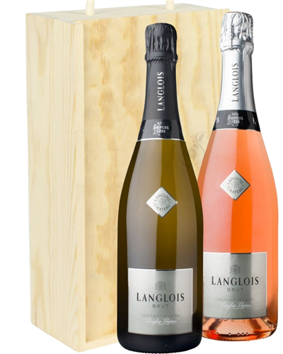 Langlois Sparkling Two Bottle Wine Gift in Wooden Box