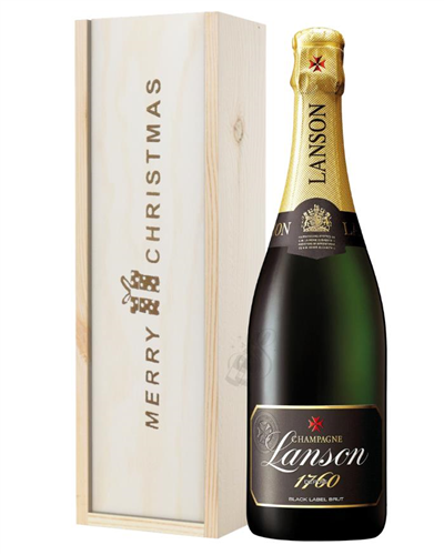 Lanson Champagne Single Bottle Christmas Gift in Wooden Box 