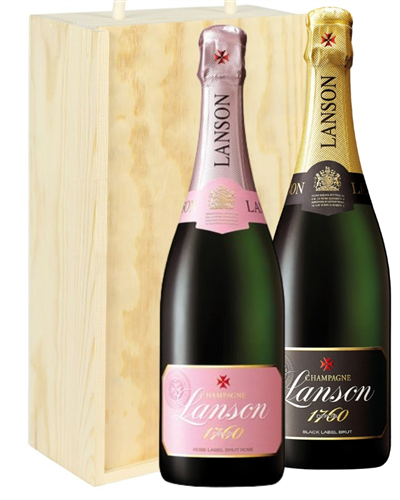 Lanson Mixed Two Bottle Champagne Gift in Wooden Box