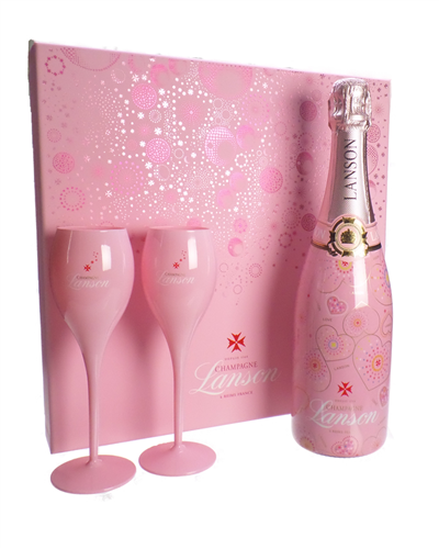 Lanson Rose Champagne Gift With Flute Glasses