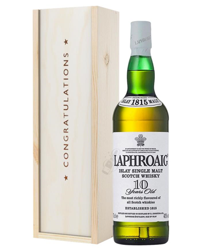 Laphroaig 10 Single Malt Whisky Congratulations Gift In Wooden Box