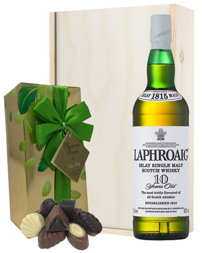 Laphroaig 10 Year Old and Chocolates Gift Set in Wooden Box