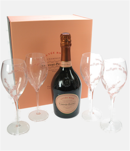 Laurent-Perrier brut シャンパン 4本セット Laurent Perrier Rose and 4 Glass Gift Set