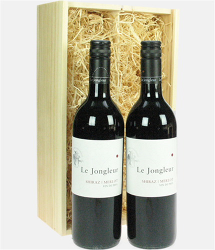 Le Jongleur Red Wine Two Bottle Wine Gift in Wooden Box