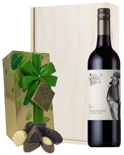 Limestone Coast Cabernet Sauvignon Red Wine and Chocolates Gift Set in Wooden Box