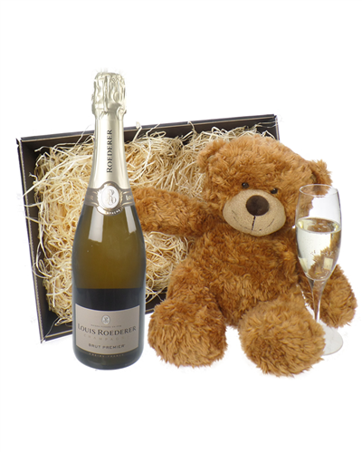 Louis Roederer Champagne and Teddy Bear Gift Basket