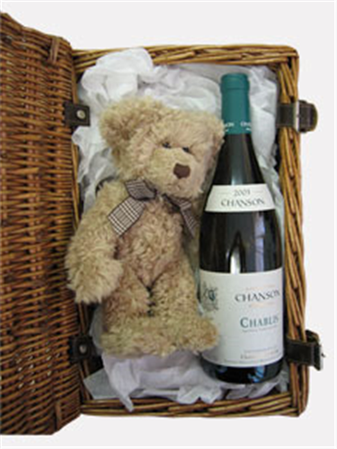 Maison Chanson Chablis Wine and Teddy Bear Gift Basket