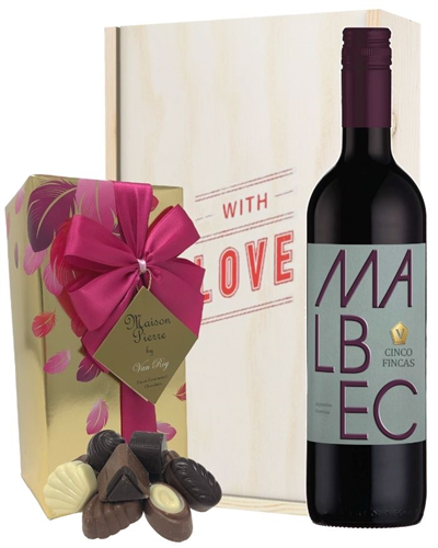 Malbec Valentines Wine and Chocolate Gift Box