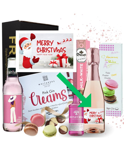 Mini Pink Gin Gift Set - 1 x Christmas Label Prosecco Rose - 1 x Whitley Neill