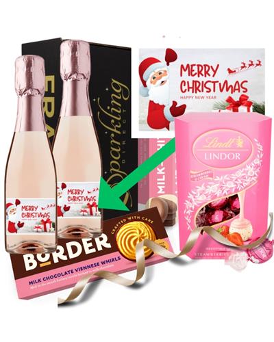 Mini Prosecco Gift Set - 2 x Christmas Label Prosecco Rose Bottles