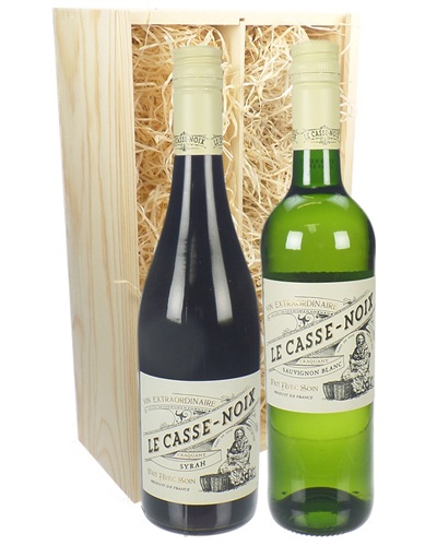 Mixed French Two Bottle Wine Gift in Wooden Box