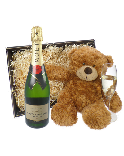 Moet & Chandon Champagne and Teddy Bear Gift Basket