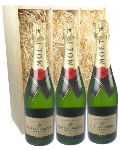 Moet & Chandon NV Three Bottle Champagne Gift in Wooden Box