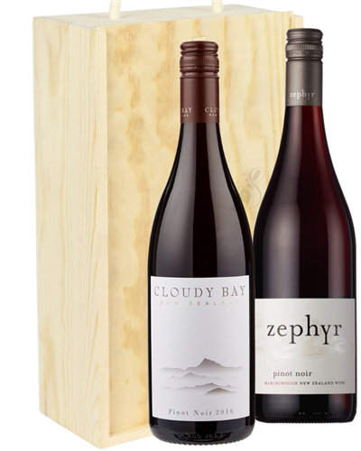 New Zealand Pinot Noir Mixed Two Bottle Wine Gift in Wooden Box