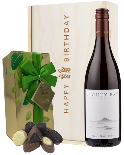 New Zealand Cloudy Bay Pinot Noir Wine and Chocolate Birthday Gift Box