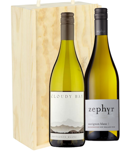 New Zealand Sauvignon Blanc Mixed Two Bottle Wine Gift in Wooden Box