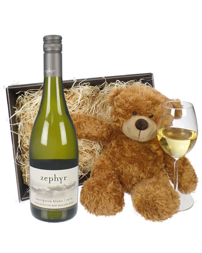 New Zealand Sauvignon Blanc White Wine and Teddy Bear Gift Basket