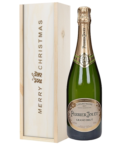Perrier Jouet Champagne Single Bottle Christmas Gift In Wooden Box