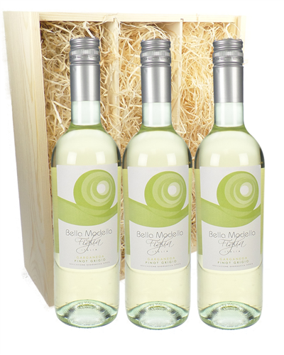 Pinot Grigio Three Bottle Wine Gift in Wooden Box