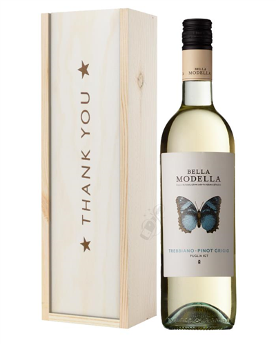 Pinot Grigio White Wine Thank You Gift In Wooden Box