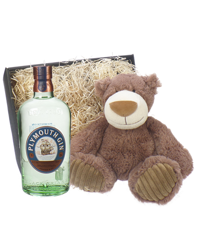 Plymouth Gin And Teddy Bear Gift Basket