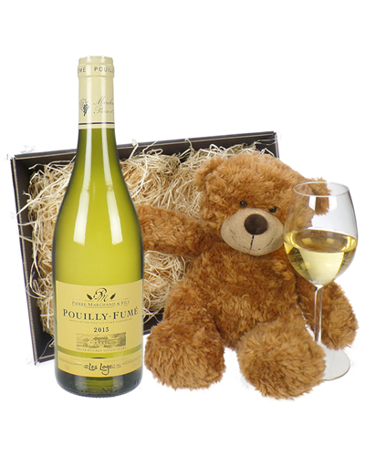 Pouilly Fume White Wine and Teddy Bear Gift Basket