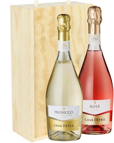 Prosecco Mixed Two Bottle Wine Gift in Wooden Box