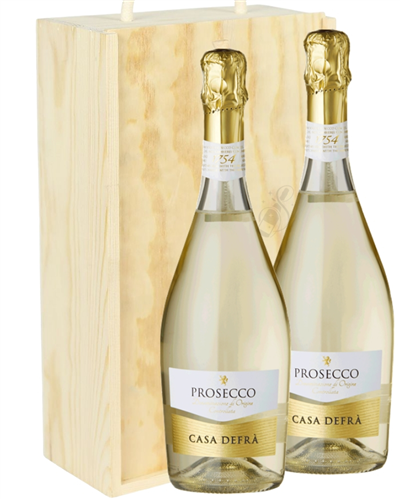 Prosecco Two Bottle Wine Gift in Wooden Box