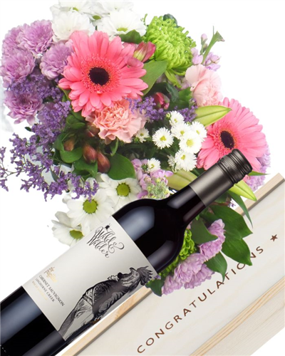 Red Wine And Flowers Congratulations Gift