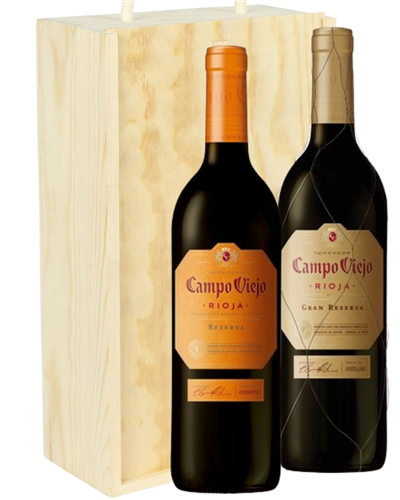 Rioja Reserva Two Bottle Wine Gift in Wooden Box